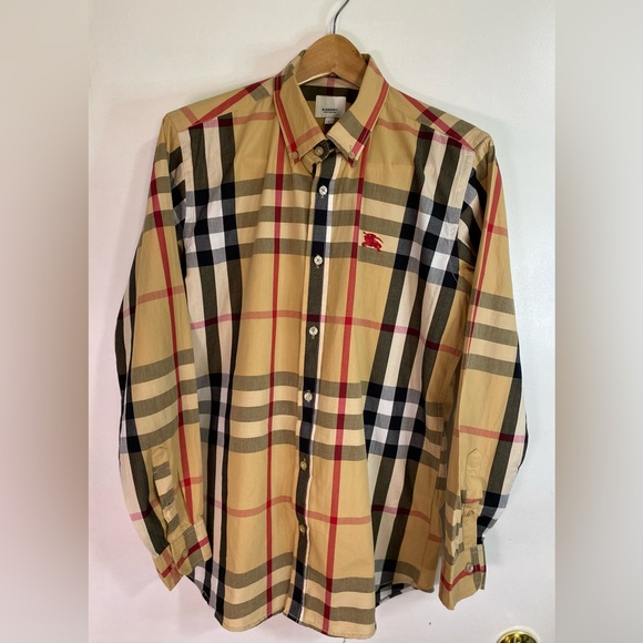 Burberry London England Men’s Shirt L Beige Nova Check Plaid Long Sleeve - Picture 1 of 12